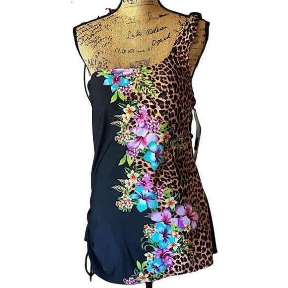 One Shoulder One Piece Animal Print & Floral Swimwear Size… - Picture 2 of 13